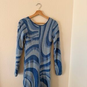 House of Sunny Blue Swirl Long Sleeve Dress